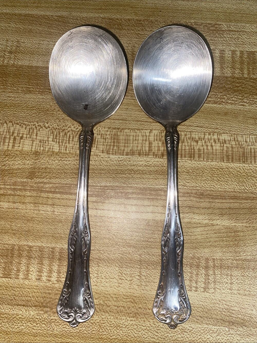 Set Of 2 National Double Tested Silverplated Queen Elizabeth Round Spoons